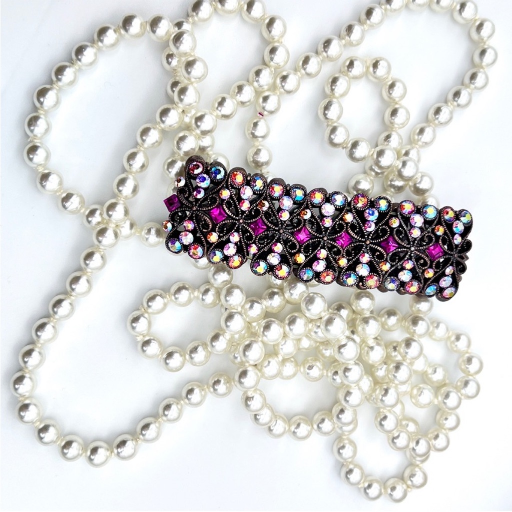 Joan Rivers Multi Color Rhinestone Bracelet & Single Strand Long Pearl Necklace